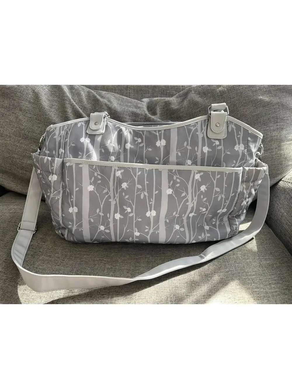 Laura Ashley Baby Gray Floral Diaper Bag Tote Changing Pad Pockets